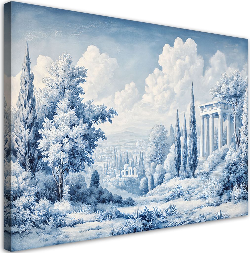 Leinwandbild Antike Landschaft Blau 100x70 Feeby Blau bild für die wand bereit zum aufhängen