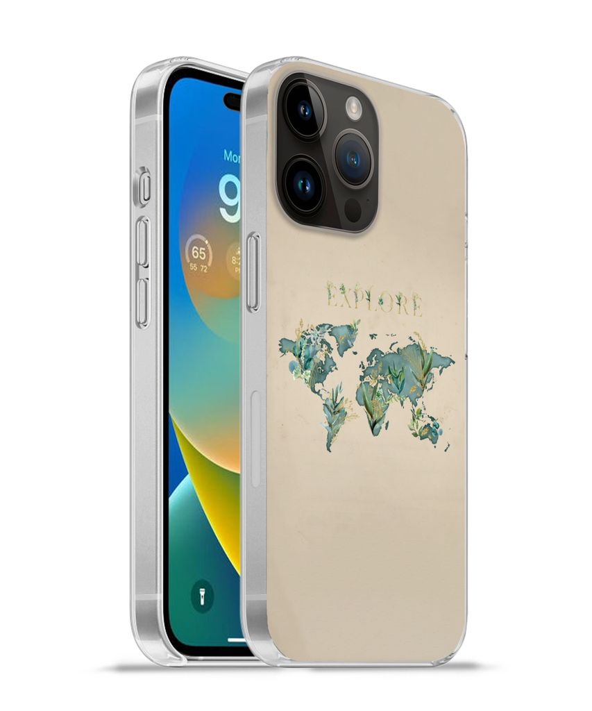 MuchoWow Handyhülle Schutzhülle Hülle für Apple iPhone 14 Pro Max Weltkarte - Pflanzen - Wasser Silikon Softcase Handy Hülle - Hardcover