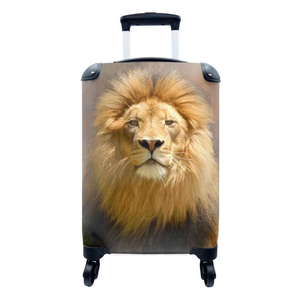 MuchoWow Koffer Handgepäck Trolley Rollkoffer Kleine Reisekoffer mit 4 Rollen - Löwe - Braun - Porträt - Cabin Size < 55x40x23 cm & 55x40x20 c...