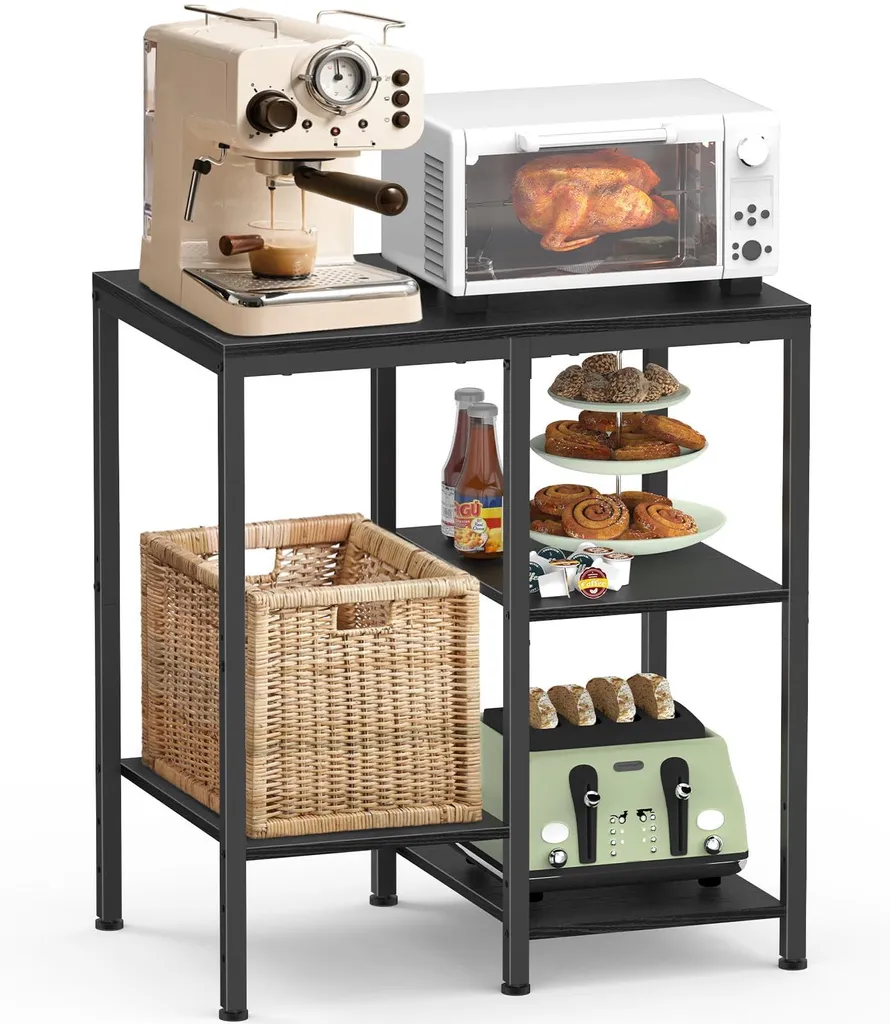 Support Micro-ondes Noir Anthracite à 4 Niveaux Réglables pour Cuisine