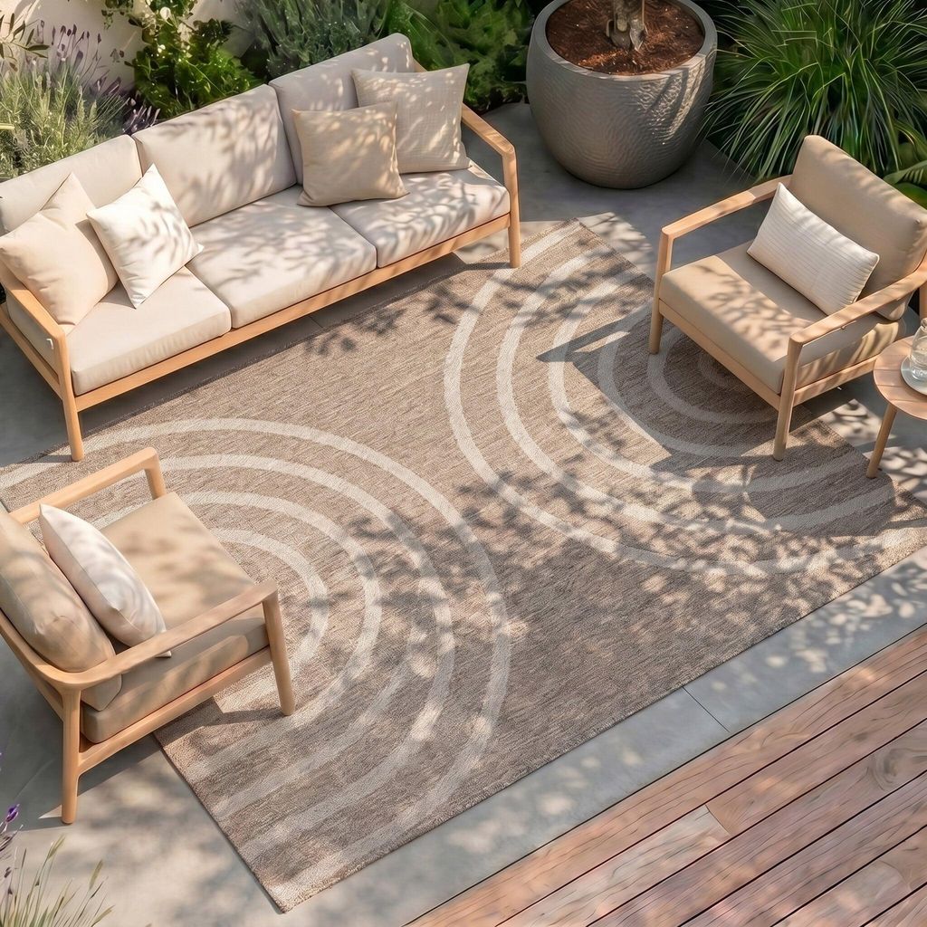 Volero - Outdoor Teppich - Sierra Arches Beige Creme - 160x230 cm - Wohnzimmer, Esszimmer, Balkon, Garten, Terrasse, Wintergarten - Boho, Klassik