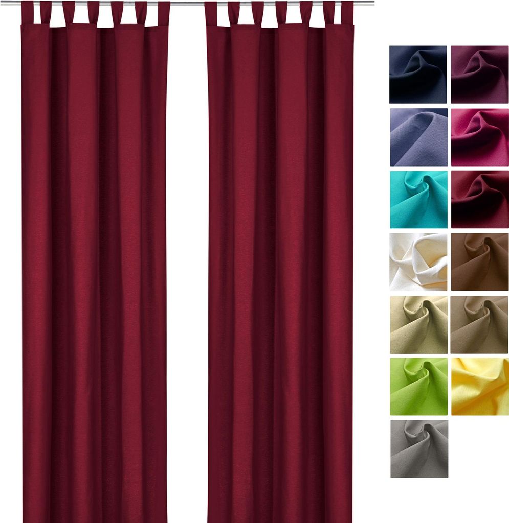 heimtexland Dekoschal Baumwolle Uni Gardine Kräuselband Schlaufen Vorhang Blickdicht Natur Typ625 Schlaufenschal HxB 230x125 cm Bordeaux