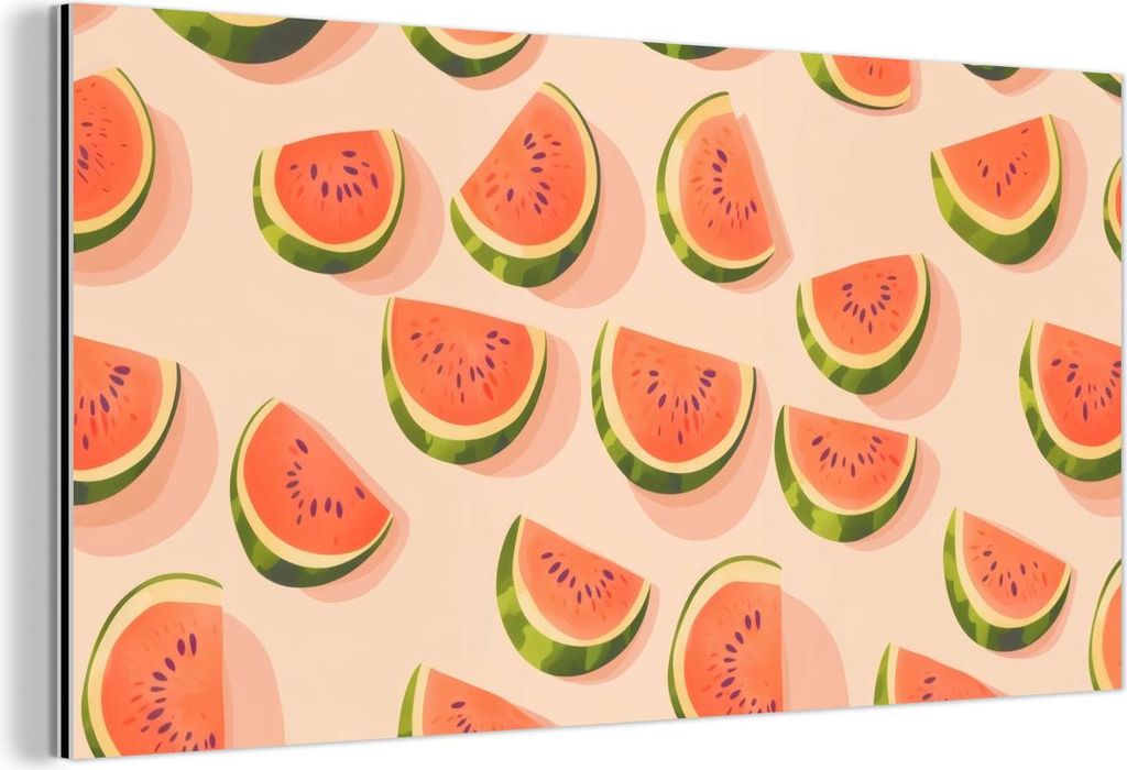 MuchoWow Wanddekoration Metall Metallbild Wandkunst 80x40 cm Wassermelone - Scheiben - Kerne - Rot MuchoWow Aluminium Gemälde - Wanddekoration - A...