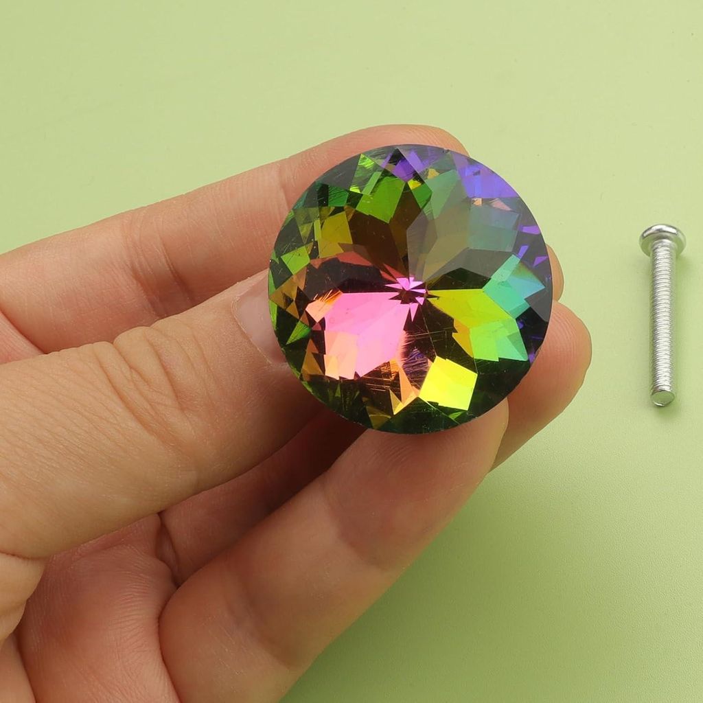 Roellgs 20 Stück 30mm gefärbte Kristallglas Diamant Türgriff mit Schrauben, Premium Leicht Luxus Griff Kleiderschrank Schubladengriff Einlochgriff