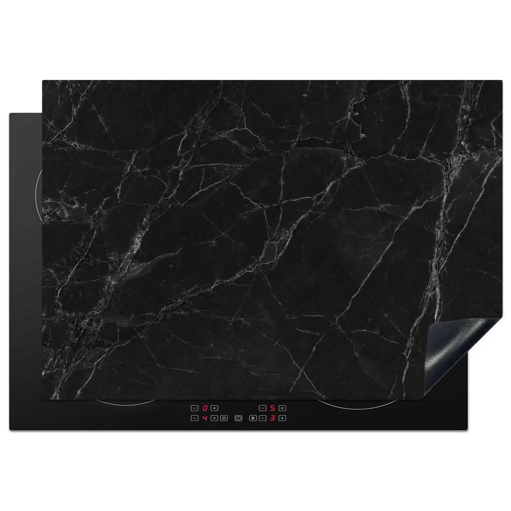 KitchenYeah Herdabdeckplatte Marmor - Schwarz , 75x52cm, Küche Deko, Glaskeramikkochfeld Herdabdeckung, Abdeckplatte fùr Kochfeld