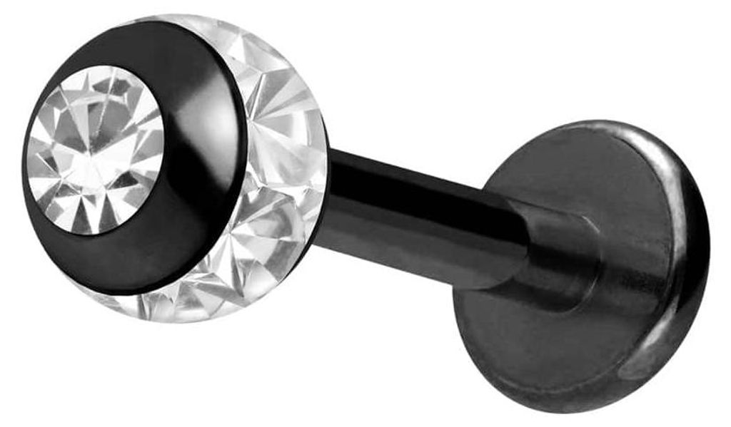 Ohrpiercing, Nasenpiercing Chirurgenstahl Labret EPOXY-RING-KUGEL + KRISTALL Schwarz Stablänge: 9mm + Stabstärke: 1,6mm + Kugelgröße: 4mm