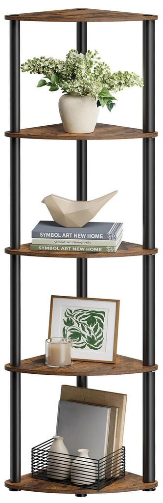 Eckregal - Bücherregal - 5 Ebenen - Eckdesign - Für Wohnzimmer - Einfache Montage - Vintage Braun