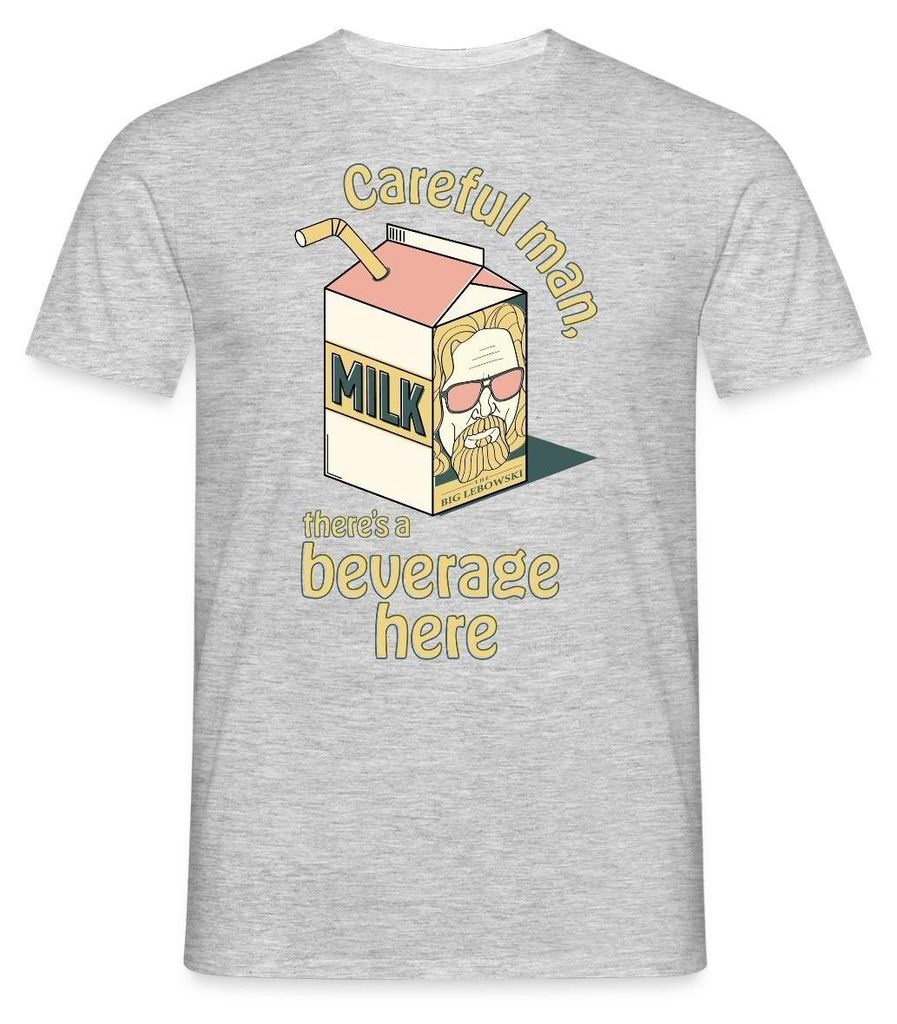 Spreadshirt The Big Lebowski Careful man, there's a beverage here Männer T-Shirt, S, Grau meliert