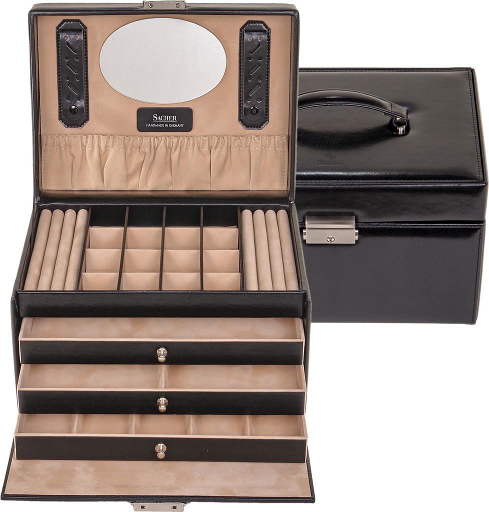 Sacher Schmuckkoffer Schmuckkasten NEW CLASSIC schwarz abschließbar mit Schloss