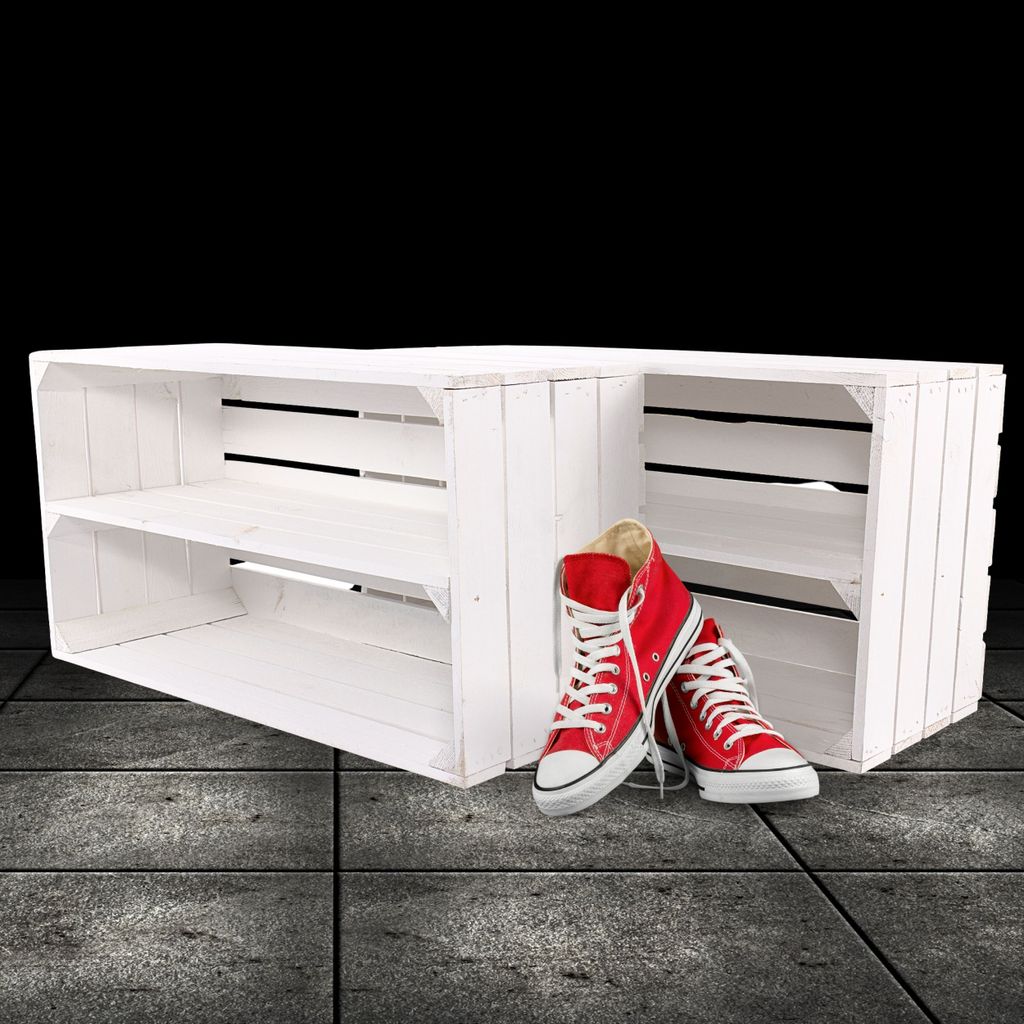 2 Große weiße Holzkiste mit Mittelbrett 68cm x 40cm x 31cm Obstkisten Weinkiste Regal Holzboxen DIY Weinregal weiß shabby chic Apfelkiste Holzregal