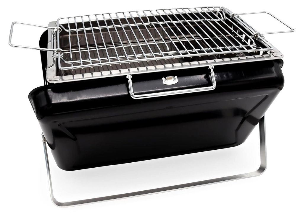 Faltbarer Holzkohlegrill – Kompakter BBQ-Grill im Kofferformat – Mit Belüftung, 2-stufigem Edelstahlrost und faltbarem Gehäuse – Geeignet f...