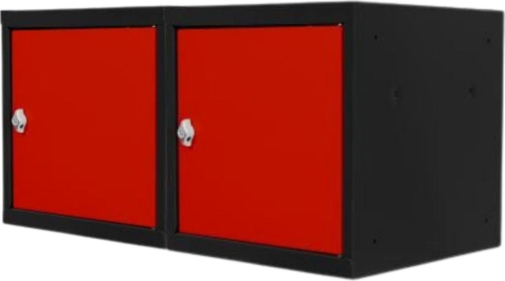 Mega Deal | 2x Schließfachwürfel Blocky mit Drehriegelschloss für Vorhängeschloss | HxBxT 40x40x40cm | Anthrazit/Verkehrsrot