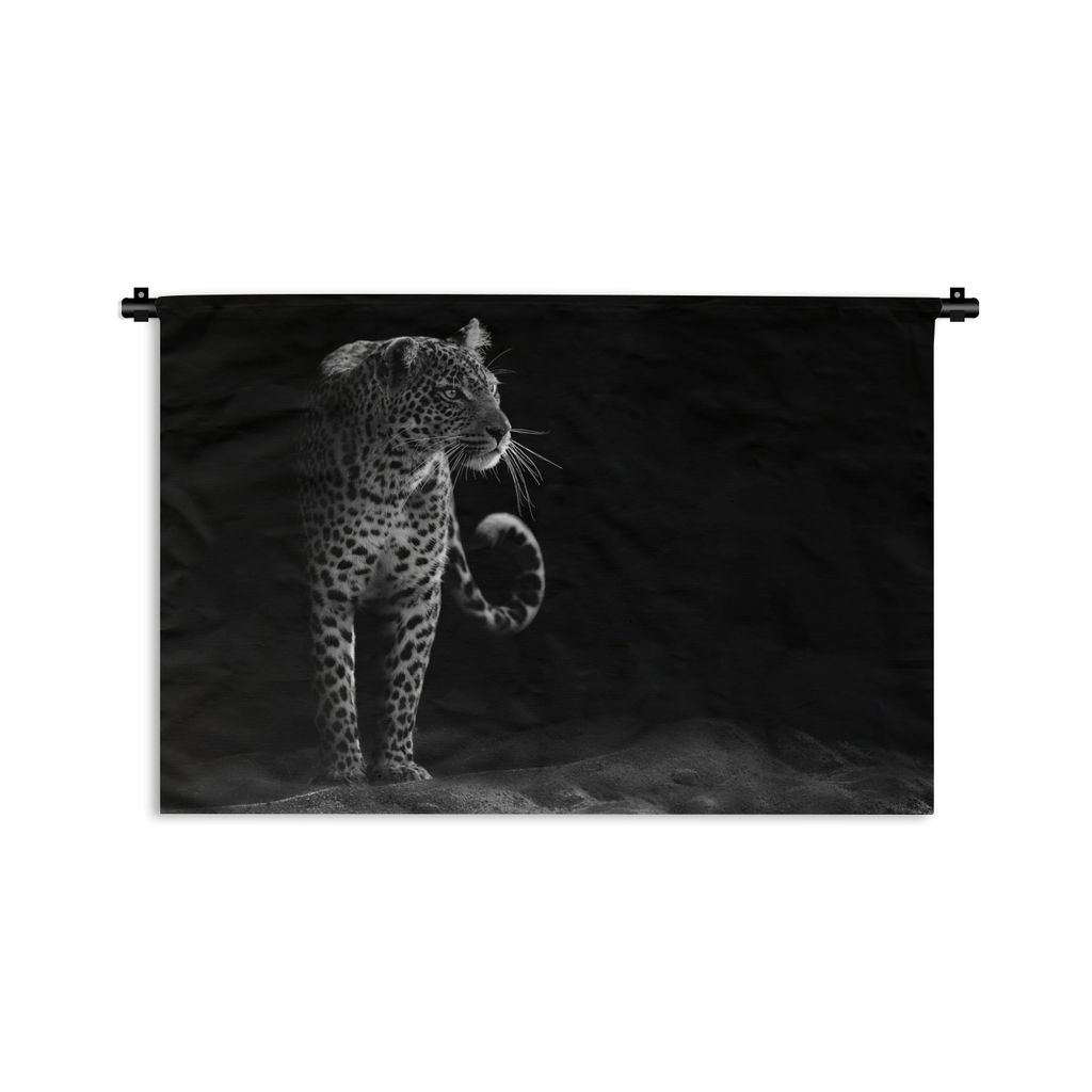 MuchoWow Wandteppich Wandbehang Leopard - Schwarz - Weiß 150x100 cm Tapisserie Dekoration Wandtuch - Waschbar - Tapisserien - Wand-Decke