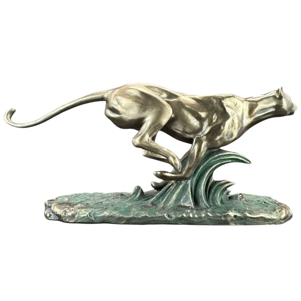 Figurine de Guépard en Course - Sculpture Finition Bronze de Qualité