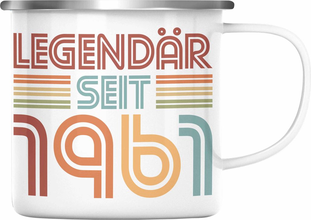 Trendation - 60. Geburtstag Emaille Tasse Frau Männer Geschenk 60er Geschenkidee 60 Mutter Vater Mann Frauen Lustig Geschenke Deko (Silber)