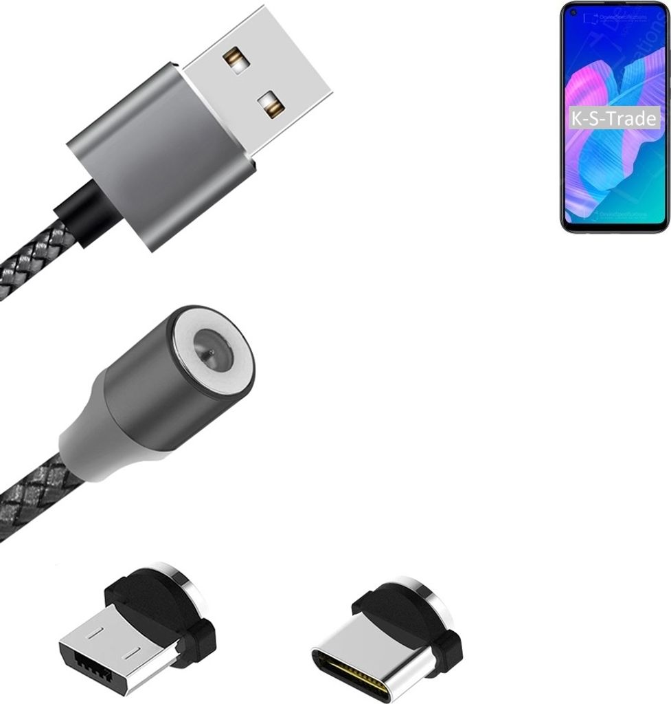 K-S-Trade Hochwertiges Magnet-Lade-kabel Sync-Kabel Daten-Kabel für Huawei Y7p mit USB-Typ-C-Anschluss und Micro-USB-Anschluss 2A bis zu 480mbps