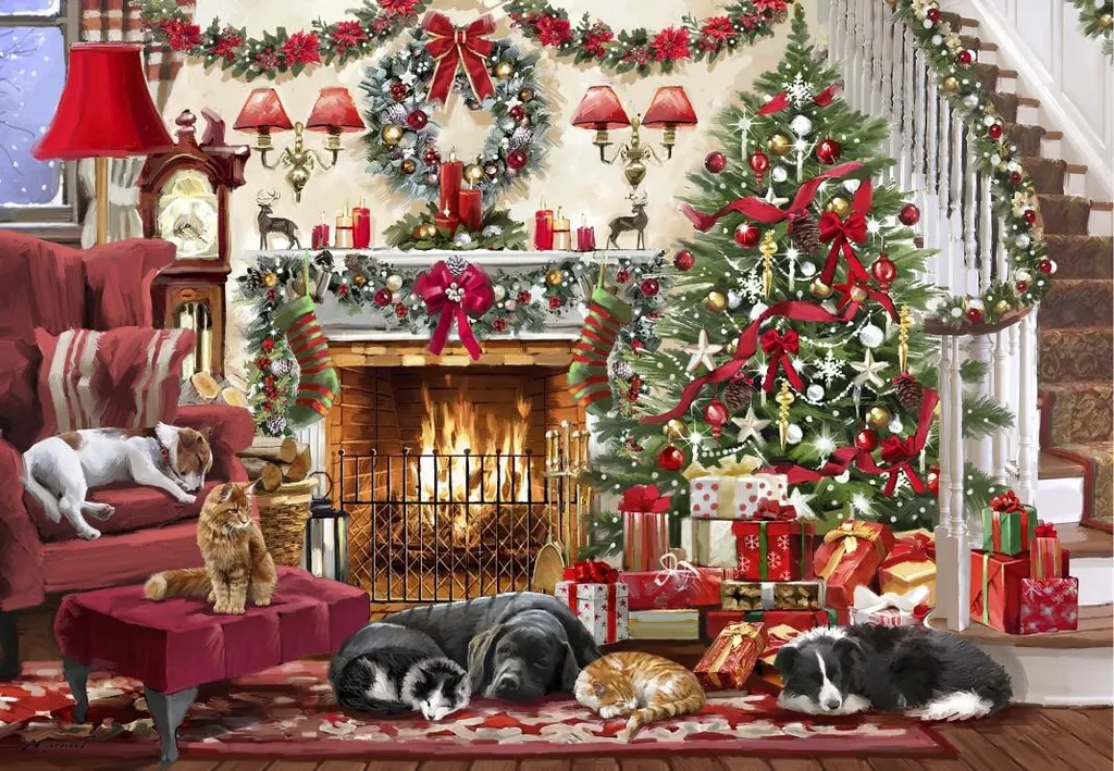 Puzzle 1000 pièces Cosy Fireplace : Jeu de patience hivernal Bluebird