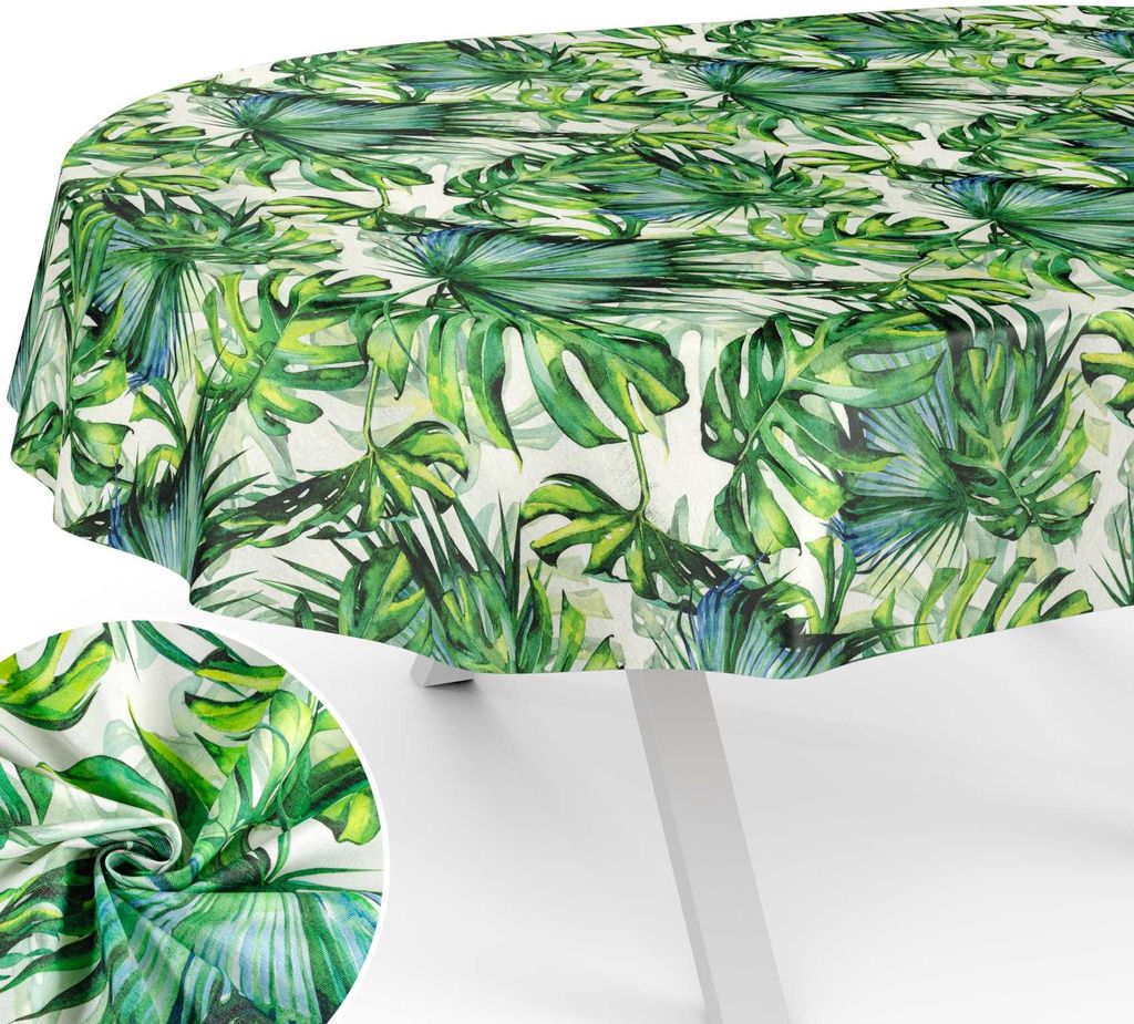 Tischdecke Palmblätter aus Textil mit Exclusiven Motiven wasserabweisend Tischtuch Tischwäsche Aquarell Grün Oval Breite 140cm Länge 220cm mit ...