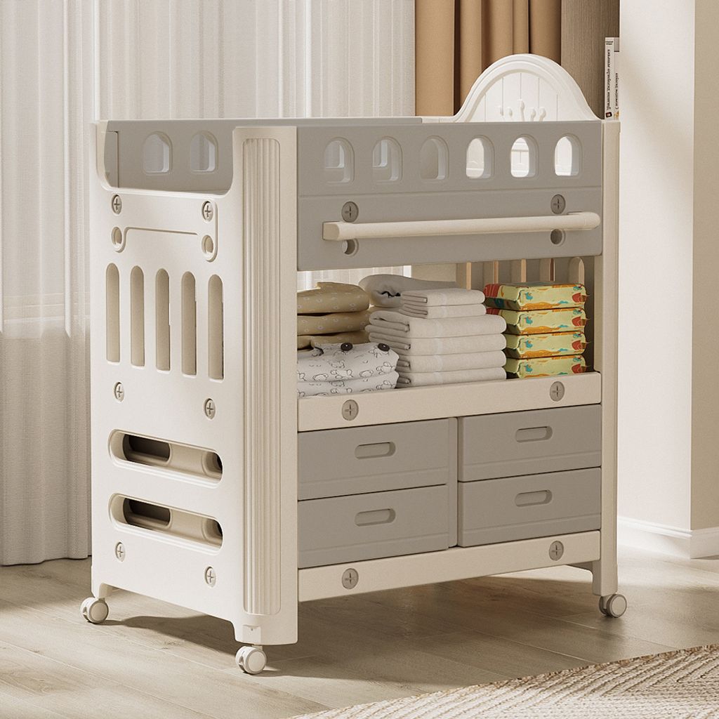 360Home Wickelkommode mit Wickelaufsatz,Wickelschrank, Wickelaufsatz, Baby Möbel Kommode, Höhenverstellbarer Wickeltisch mit 4 Schubladen Grau