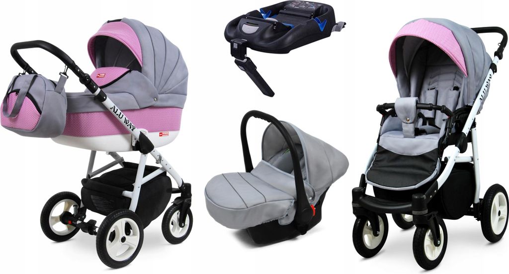 BabyLux Alu Way | 4in1 Kinderwagen Set | Light Pink | Kombikinderwagen | Kinderwagenset | Isofi