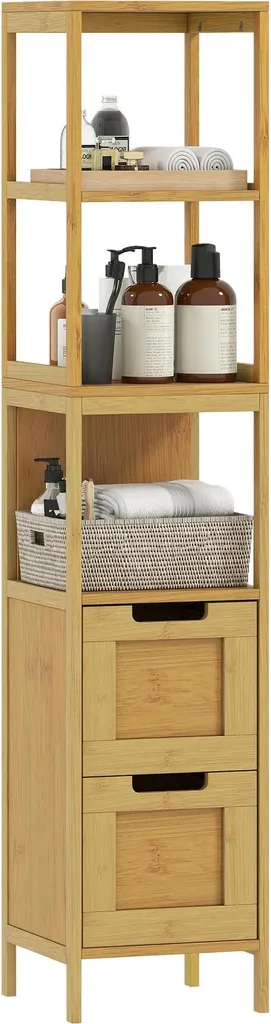 Meuble de rangement haut en bois kaki foncé pour salle de bain chic