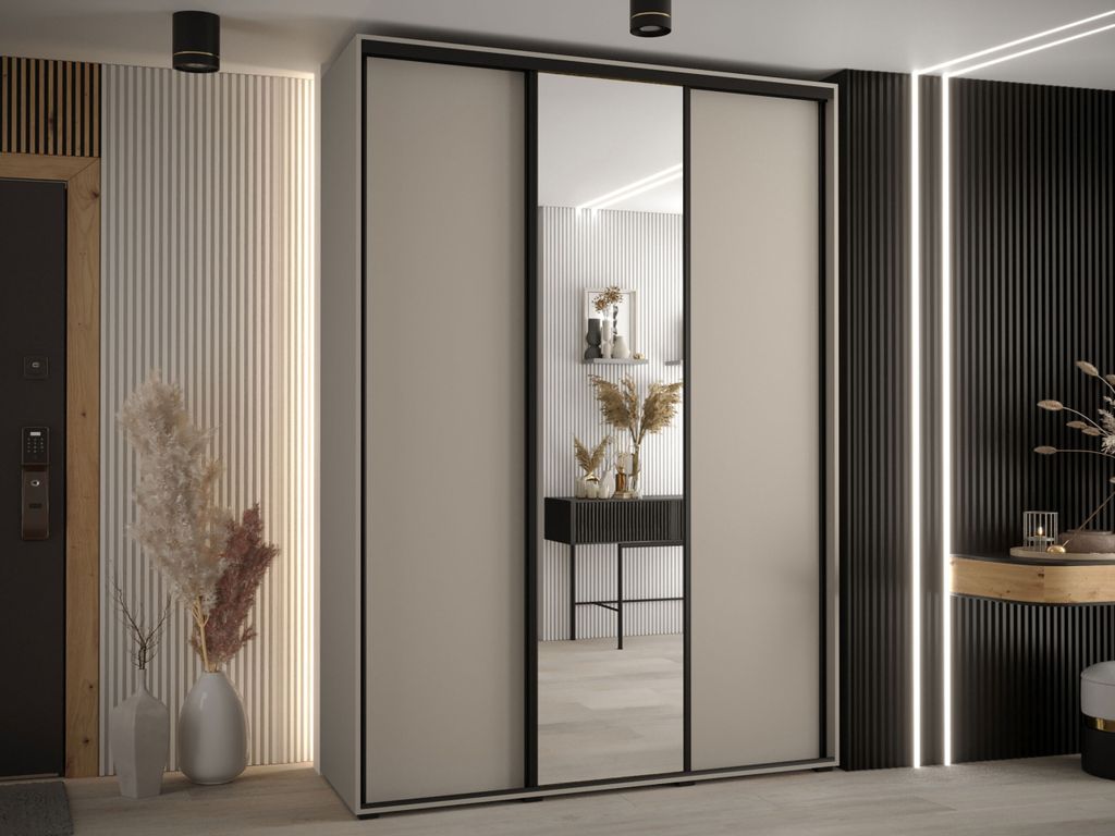 Velká šatní skříň 180 cm HERONA - kašmír / černá Obrázek produktu 