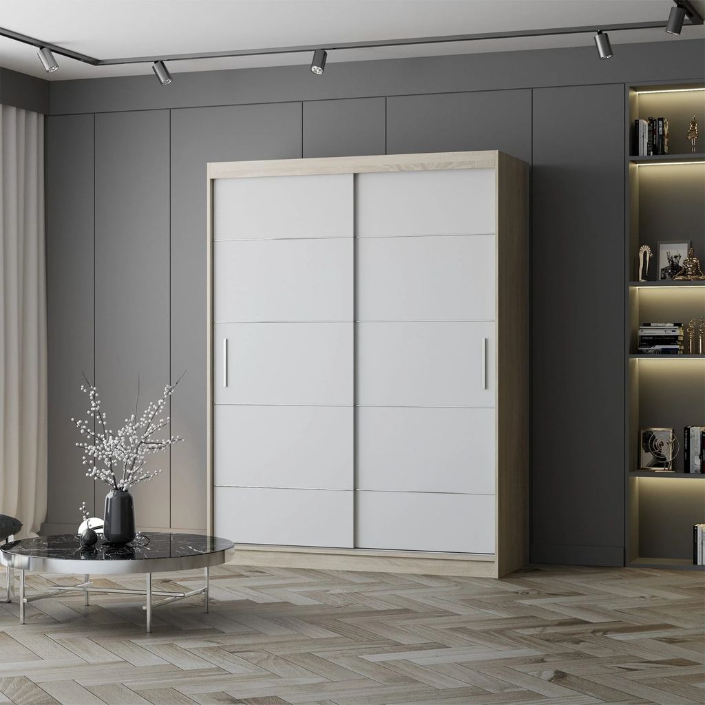 Armoire à portes coulissantes Armoire 150 cm Sonoma/blanc Image du produit 