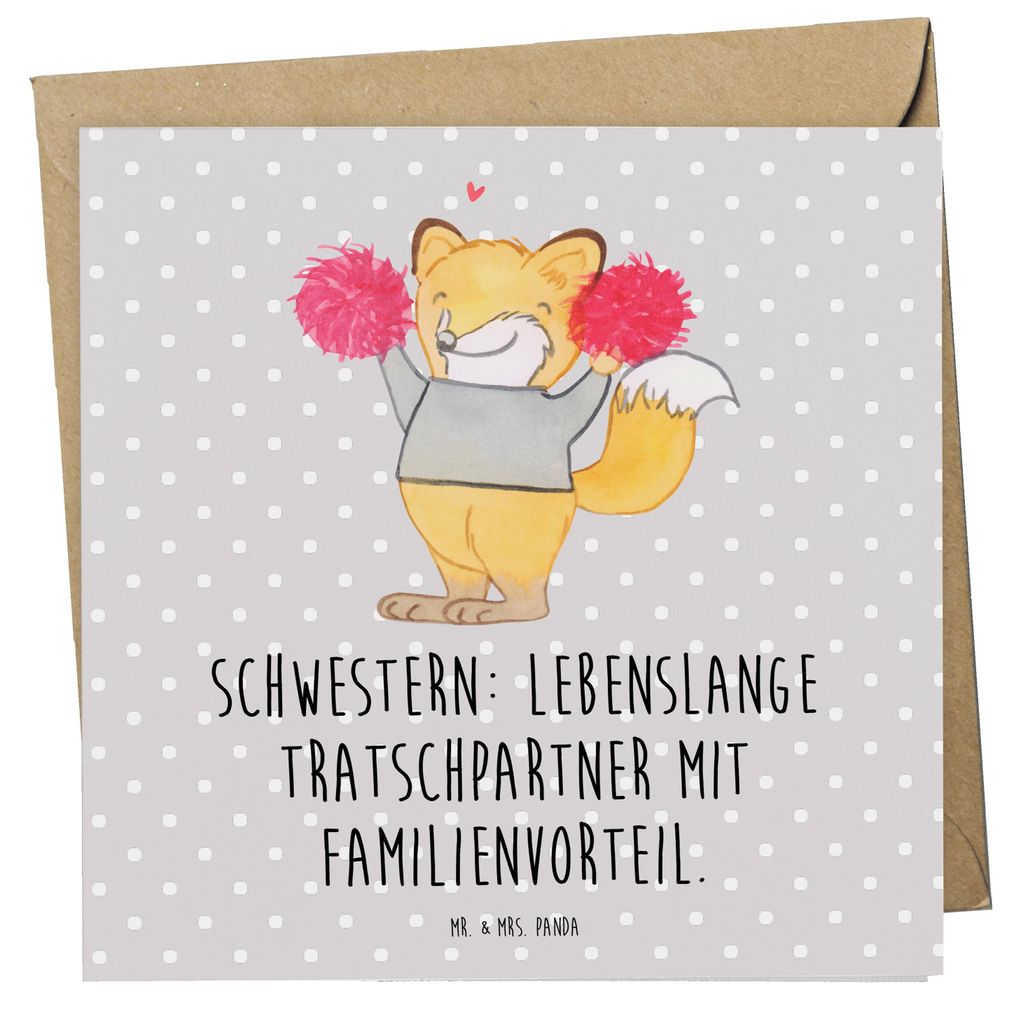 Mr. & Mrs. Panda Glückwunschkarte Schwestern Tratschpartner - Grau Pastell - Geschenk, Grußkarte, Jubiläen, faltkarte, Tratsch, Familie, Schwest...