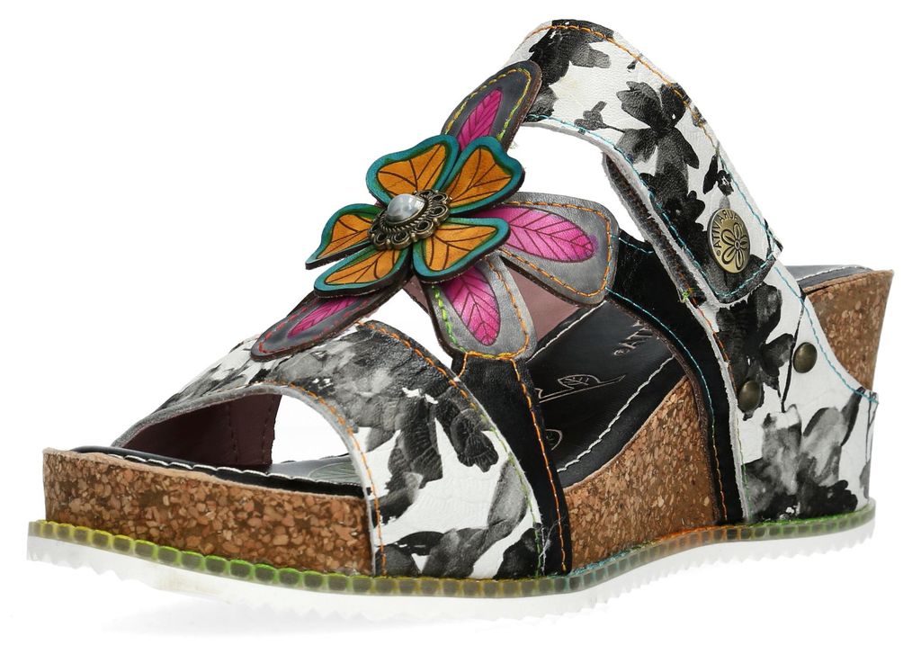Laura Vita Damen Pantolette Klettverschluss Keilabsatz in Korkoptik Bonito 33, Größe:41 EU, Farbe:Schwarz