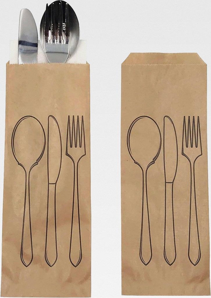 100stk Papiertüte für Besteck - 9 x 25 cm, bestecktaschen papier, kraftpapier tüten, Perfekt für Partys und besondere Anlässe, Einweghandtasch...