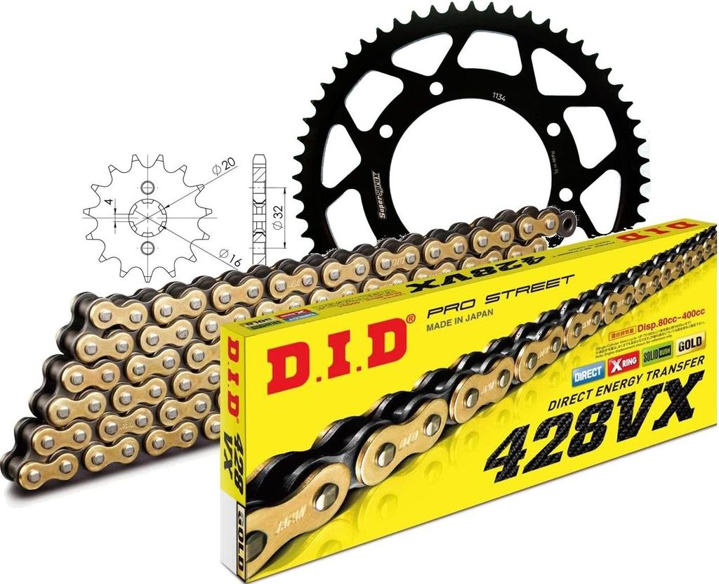Kettensatz DID Stahl 428VX / 136 Clipschloss für Rieju Marathon LC Cross Pro Supermoto AC MRT Freejump 125 ccm Bj. 2010 - 2015