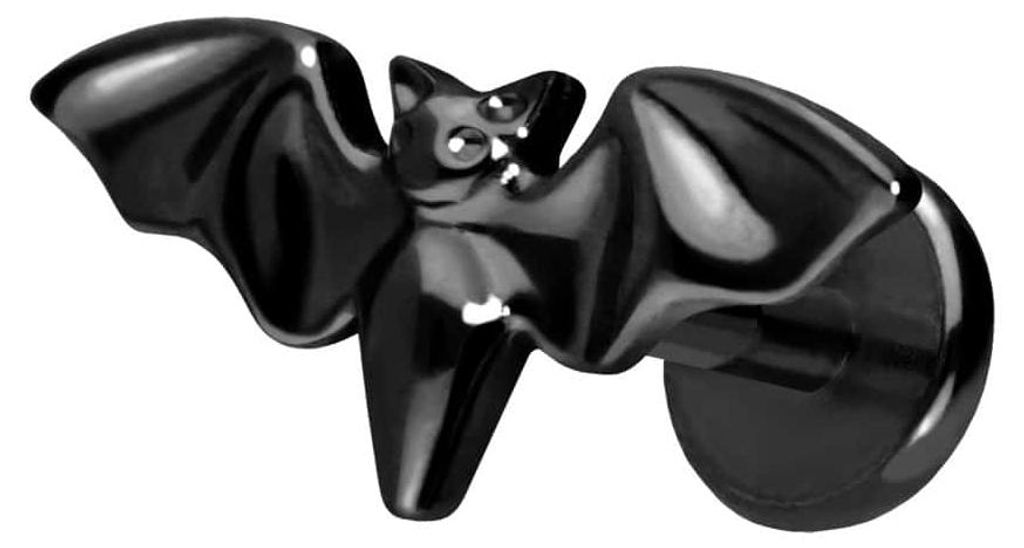 Ohrpiercing, Nasenpiercing Titan Labret mit Push Fit FLEDERMAUS Schwarz Stablänge: 6mm | Stabstärke: 1mm