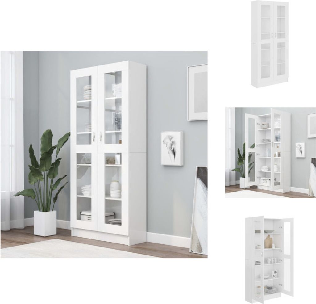 vidaXL Vitrinenschrank Weiß 82,5x30,5x185,5 cm Holzwerkstoff - Bücherregale & Bücherschränke