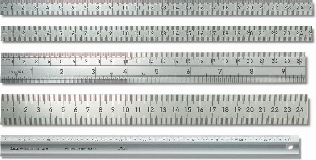 BMI Biegsamer Stahlmaßstab, 50 cm, rostfrei, Oberkante 1/2 mm, Unterkante 1/1 mm