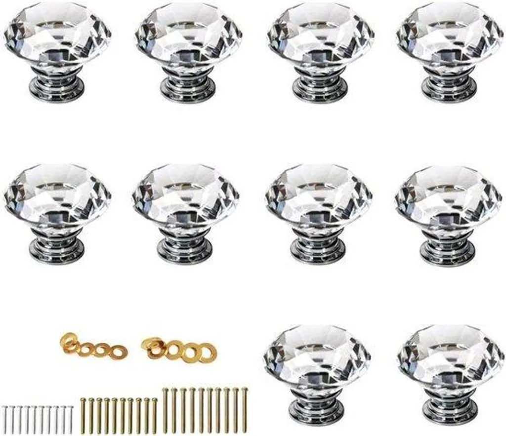 Poignée de porte en verre cristal, lot de 10 boutons rotatifs luxe
