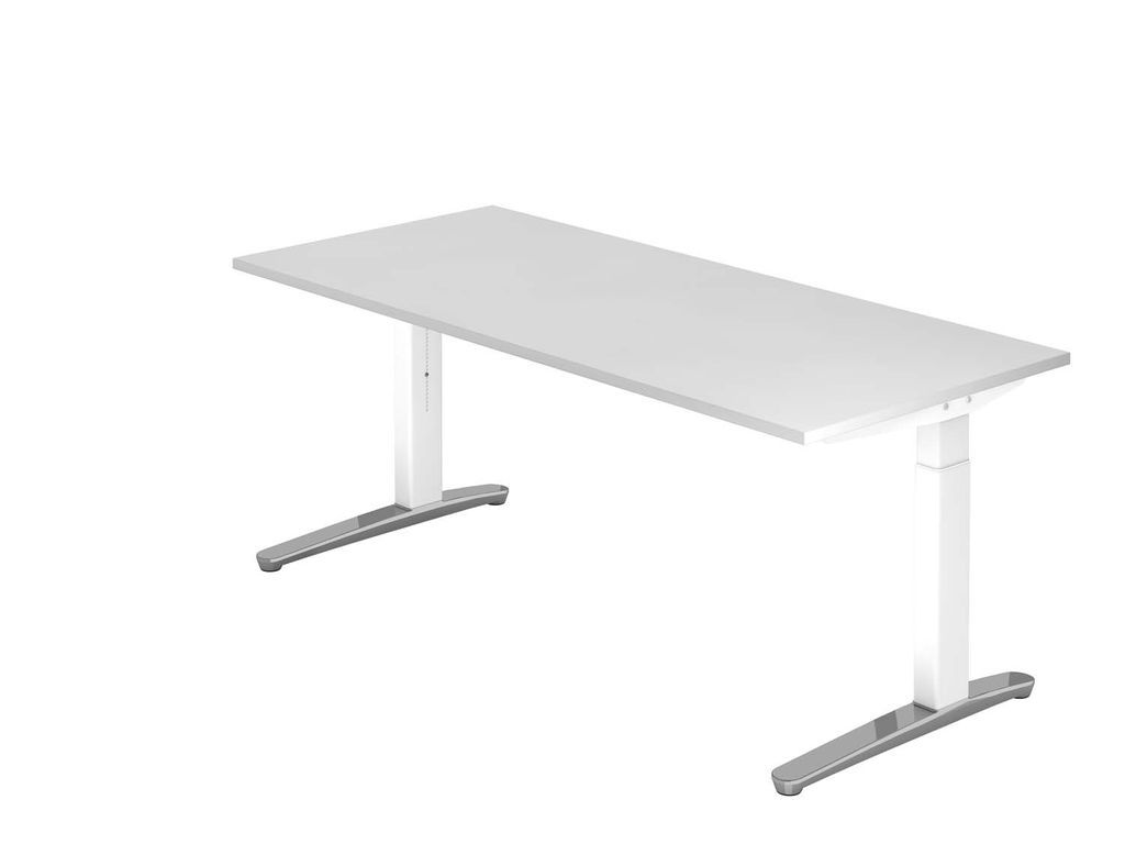 Schreibtisch C-Fuß 180x80cm Weiß/Weiß-Alu poliert