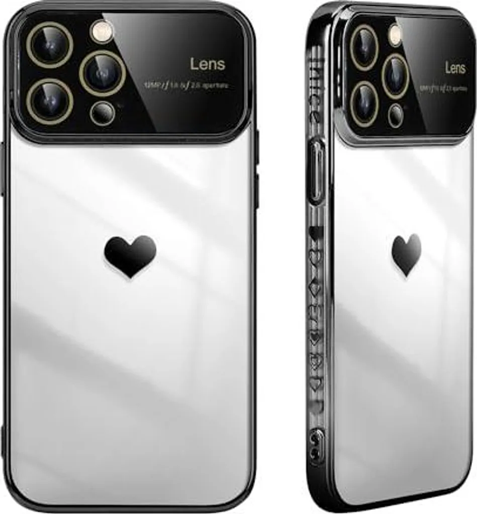 Custodia Essenziale iPhone 14 Pro Max Silicone Nero Cuore e Camera