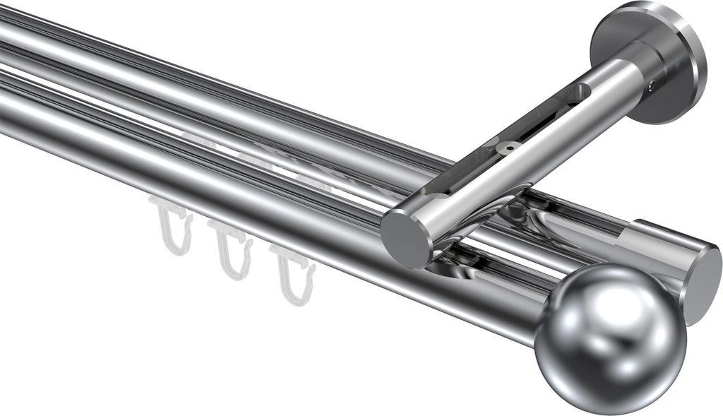 Interdeco Innenlaufstange / Gardinenstange mit Innenlauf Chrom, Typ Siteno Luino (Kugel), 20 mm Ø 2-läufig, 220 cm
