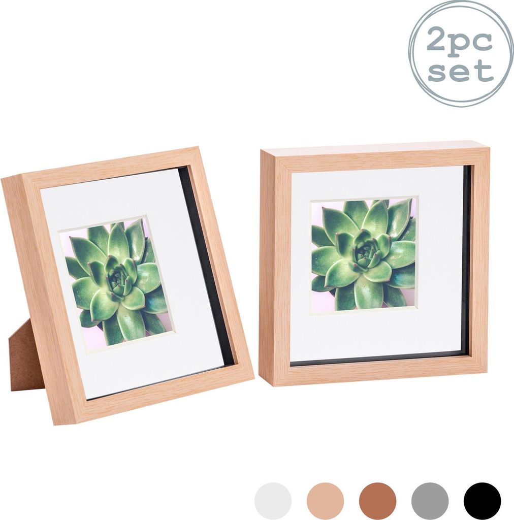 Nicola Spring 2 Stück 8 x 8 3D-Schatten-Kasten-Foto-Rahmen-Set - Craft Anzeigen Bilderrahmen mit 4 x 4 Montage - Glas Aperture - helles Holz