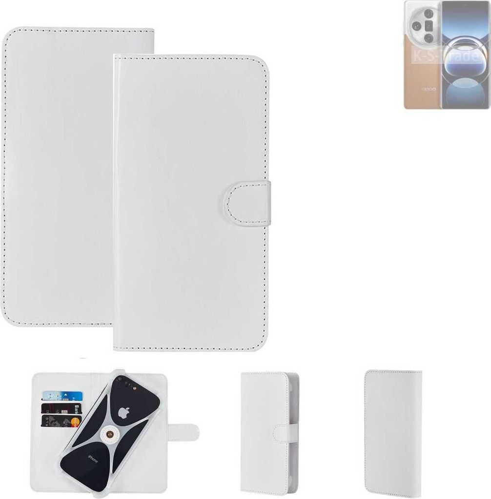 K-S-Trade Handy Hülle Schutz Hülle kompatibel mit Oppo Find X7 Cover Case Bookstyle Bumper weiß 1x