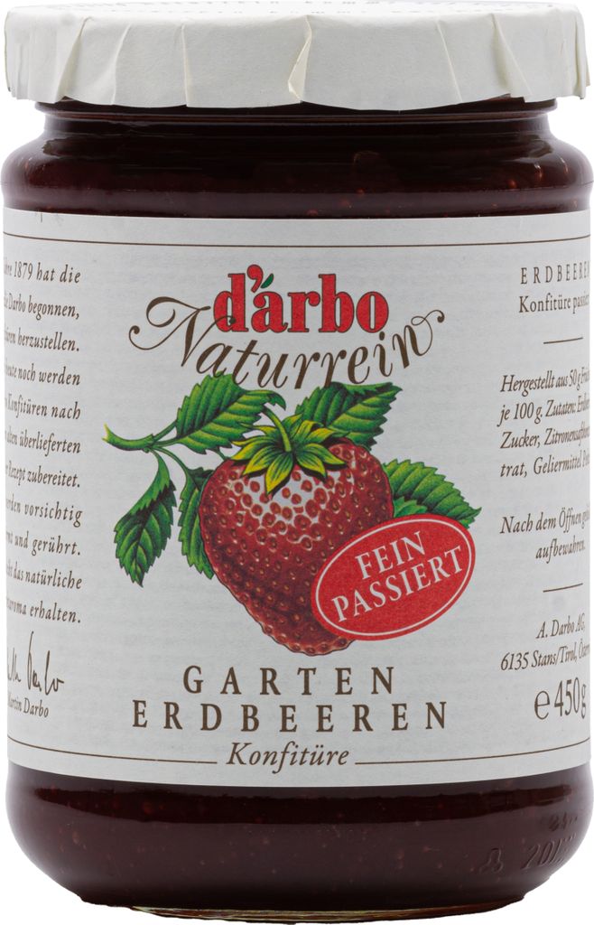 Food-United KONFITÜRE Gartenerdbeere-Erdbeere passiert 450g von DARBO Naturrein fruchtiger strawberry jam perfekt für Brot und Brötchen Erdbeerk...