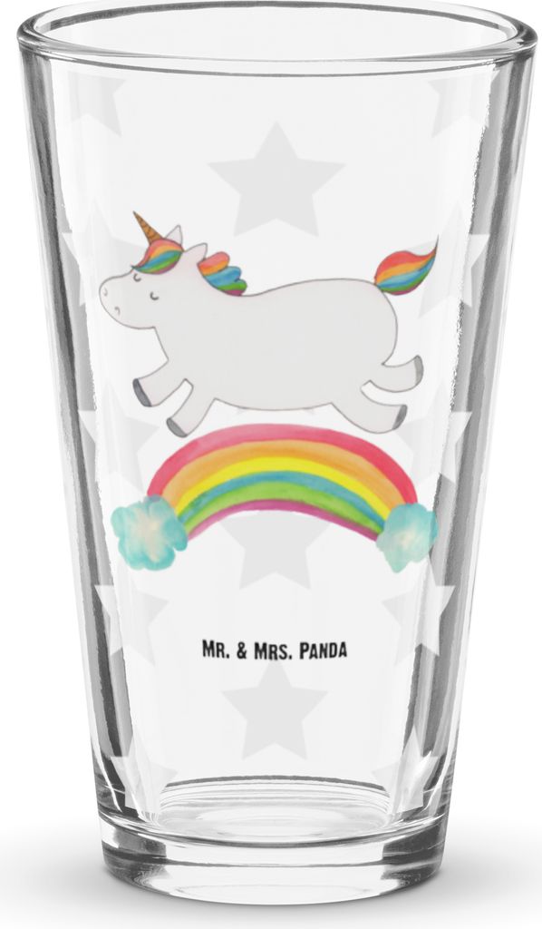 Mr. & Mrs. Panda Premium Trinkglas Einhorn Regenbogen - Transparent - Geschenk, Cocktailglas, Unicorn, Glas, Glitzer, Tumbler, Erwachsenwerden, Ein...