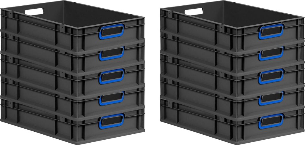 SparSet 10x Eurobox NextGen Color | HxBxT 12x40x60cm | 23 Liter | Griffe blau offen | Schwarz | Eurobehälter, Transportbox, Transportbehälter, St...