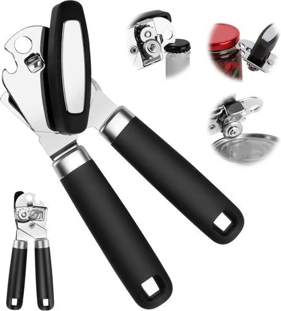 Ouvre-boîte manuel pour camping et maison - Ustensile 3-en-1 Robuste