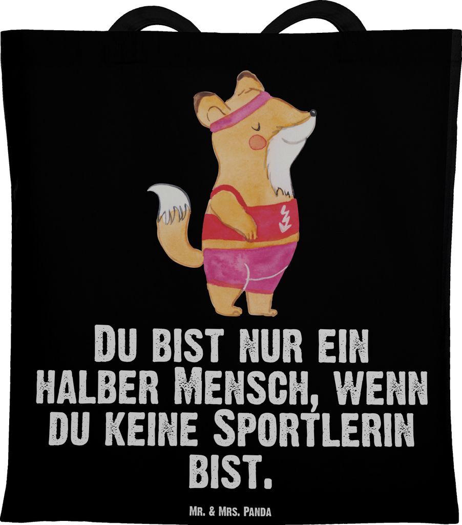 Mr. & Mrs. Panda Tote Bag Sportlerin Herz - Schwarz - Geschenk, canvas tasche, Tragetasche, Shopping, Schultasche, Laptoptasche
