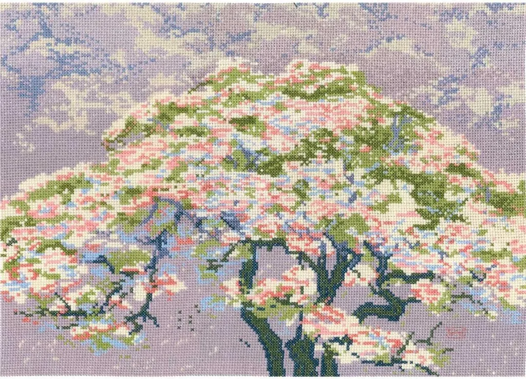 Broderie point de croix compté Un arbre en fleur kit complet 36x26cm