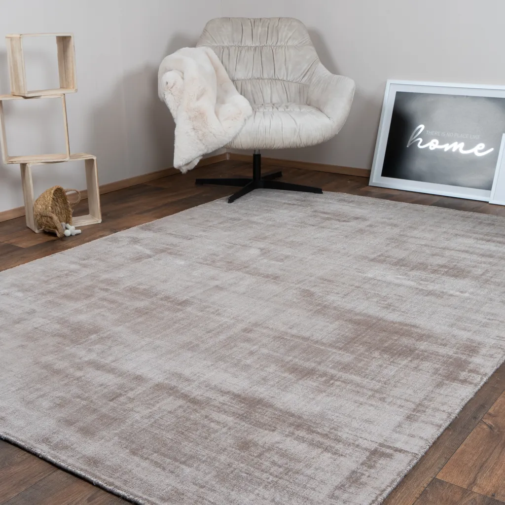 Tapis de Salon Moderne en Viscose Taupe Brillant 120x170 Nobel