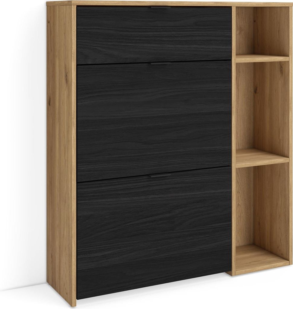 Schuhregal, Schuhschrank, 90x27x102cm, 10 Paar Schuhe, Schuh Organizer, Eiche Schwarz