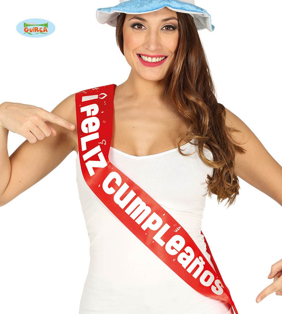 'Feliz Cumpleanos' Schärpe in rot weiß zum Geburtstag Produktbild 
