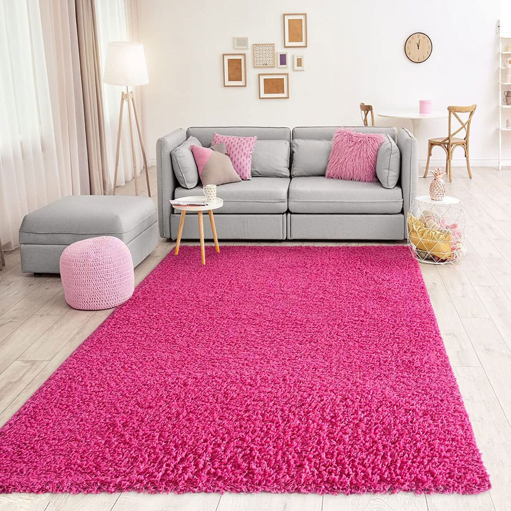Teppich Prime Shaggy Hochflor Langflor Einfarbig Modern Pink Rosa für Wohnzimmer, Schlafzimmer